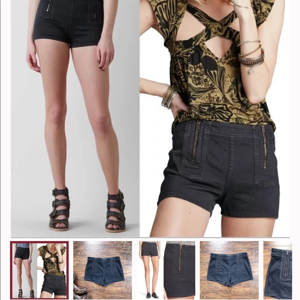 Free People “Be Mine” black denim double zipper